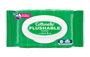 Cottonelle Gentle Plus Flushable Wipes are made with aloe and vitamin E.